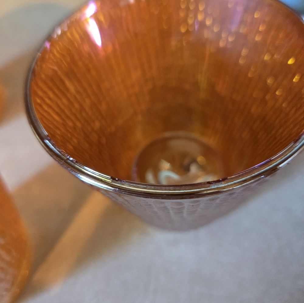 Vintage Small Jeannette Glasses in Marigold Orange / Carnival Glass - Picture 4 of 7